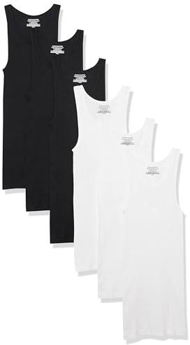 Amazon Essentials Men's Lightweight Tank Undershirts, Pack of 6, Black/White, XL