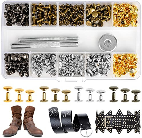 180 Set Doppelkappe Hohlnieten für Leder, Ledernieten Metall Reparatur Set, Gürtel Nieten, Nietenzange Set Kleidung, Lochnieten 12mm 8mm 6mm, Nietenzange Set Leder, Hohlnieten Set Für Lederwaren