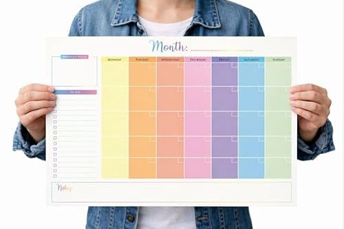 Large Undated Monthly Wall Calendar - 16 Months of monthly pages with To Do list - Great as Family Planner, for Students, Business or Office use – A3 – Start Any Time… (Rainbow)