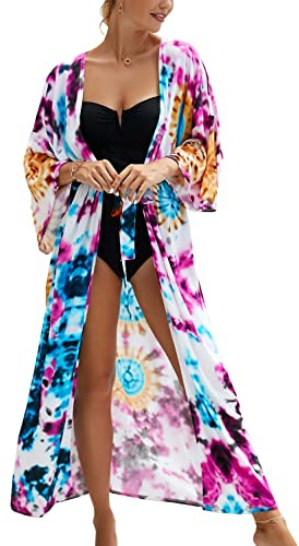 YouKD Bohemisk kofta för kvinnor, maxiklänning, strand, döljande klänning, lång kimono, en storlek, En Storlek