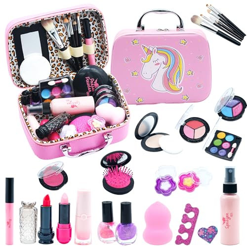 Maquillaje para Niñas - Unicornio Lavable Maletin Set Maquillaje para Niñas, Juguetes Kit Tocador para Niño, Regalo de Princesa Cumpleaños y Navidad 3 4 5 6 7 8 9 10 Años (Rosa)