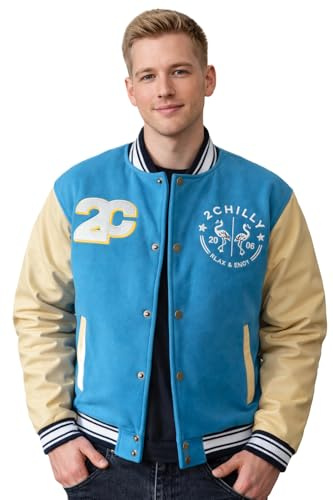 2chilly Giacca da uomo in stile college con maniche in pelle, Vintage Varsity Jacket, in stile anni '50, Palm Bay Florida, edizione limitata, giacca da transizione, giacca invernale, M