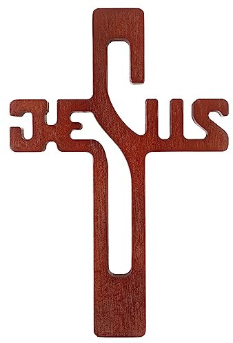 Drewniane Krzyże Hängendes Kreuz aus Buchenholz Hängekreuz Aufschrift JESUS Modern Holzkreuz Glatte Oberfläche (Braun, 22x14x1,6cm)