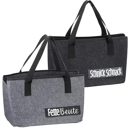 WORTGEFECHTE Filztasche mit lustigen Sprüchen für Kaminholz Einkaufstasche Zeitungskorb Shopper aus Filz faltbar Kaminholztasche Filzkorb (Fette Beute Schnick Schnack)