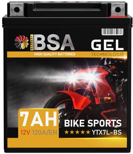 BSA YTX7L-BS GEL Roller Batterie 12V 7Ah 120A/EN Motorradbatterie doppelte Lebensdauer entspricht 50614 CTX7L-BS vorgeladen auslaufsicher wartungsfrei ersetzt 6Ah