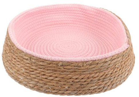 Kisangel Woven Dog Bed Cat Basket Bed Rattan Pet Nest Sturdy Scratching Resistant Small Pink Round Cozy Cushion for Indoor Dogs and Cats