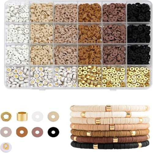 BOMULEZG Polymer Clay Perlen für armbänder heishi perlen set für armbänder pastell freundschaftsarmbänder perlen HeishiPerlen KettenArmbänder Selber Machen für DIY Armband Schmuckherstellung (Braun)