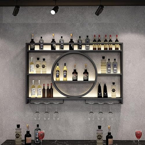 YLANMEI Weinregal zur Wandmontage,Weinregal Palette Eisen,Weinregal Für Die Bar,Wand Flaschenhalter,Küchenregal Hängend Weinregale,Flaschenregal,Weinglasregal,Black-140x15x80cm