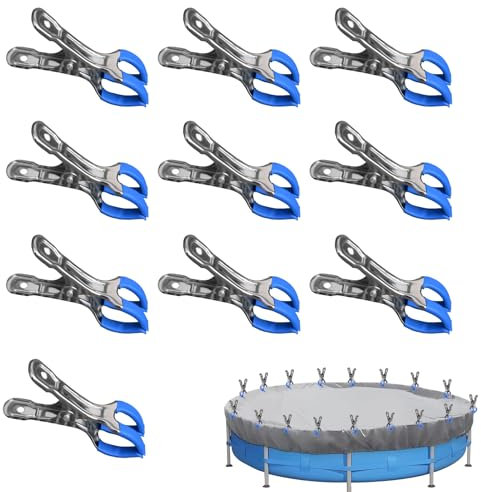 Skeadex Pack of 10 Stainless Steel Pool Cover Clips, Pool Clamps for Above Ground Pool, Wind Protection Clips for Above Ground Pools, Beach Garment Towel (A)