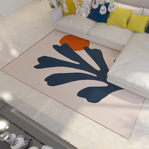 LANDERSION Abstrakte Teppiche 120x170cm - Marineblau Botanischer Druck Throw Rug Moderner ästhetischer Dekorationsteppich für Wohnzimmer Rutschfester Läuferteppich