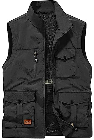 Men'S Tactical Vest Military Cargo Outdoor Outerwear Gilets Plus Size Men Softshell Solid Stand Collar Sleeveless Jacket Activewear Waistcoat Multi-pocket Working Hunting Sports Vest Jacket Outwear