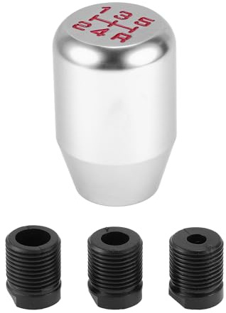 Partuto 1 Set 6cm Universal Shift Knob - Car Gear Shifter Knob with 3 Adapter for 5 Speed Manual Transmission Vehicle - Aluminum Alloy Silver Tone Red
