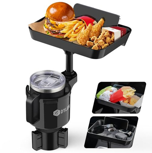 DYLEN Car Cup Holder Tray, Cup Holder Expander Adapter for Cars, 24cm Detachable Car Food Tray Table for Eating, Road Trip Essentials Fits Stanley 0.4-1.2 L, Large Drink Bottles 0.4-1.5 L (7-10.7 CM)
