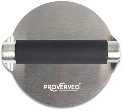 PROVERVEO Smash Burger de Acero Inoxidable + Recetario de Hamburguesas | Prensa Hamburguesas | Smasher Redonda | Aplastador Profesional Antiadherente | Burger Press
