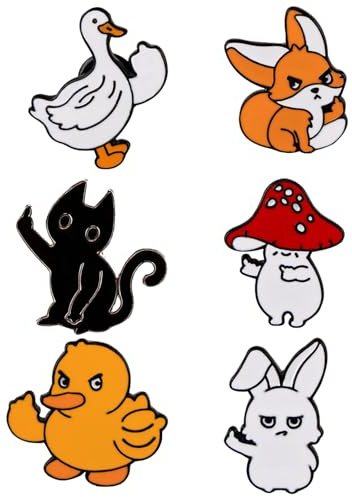 Guador Emaille-Anstecknadeln, 6 Stück Verspielte Anstecker Pin, Tier-Emaille-Brosche, Lustiger Swear Attitude Anime Pins, Lustige Abzeichen, Anstecknadel, Cartoon-Tier-Brosche
