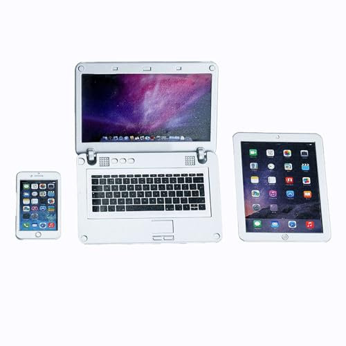 Dollhouse Miniatures Laptop Set,3 PCS Mini Laptop Toy Mini Tablet Mini Phone 1:12 Small Furniture Model Simulation Tablet for Barbie Laptop Barbie Phone Doll House Decoration