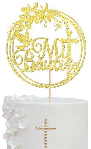 Xsstarmi 1 paquete de decoración para tartas La Primera Comunión Decoración para tartas con purpurina Mi Bautizo Pastel Pick Cruz Primer Bautizo Decoración para Dios Bendición Cristiana Bautizo