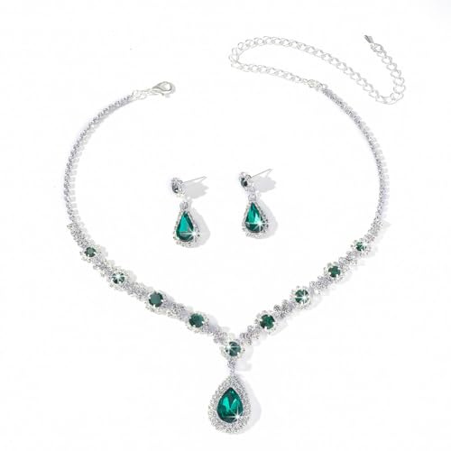 AOWVUTS Juegos de Joyas Mujer Brillantes Cristal Juego de Novia Lágrima Colgante Conjunto Collar y Pendientes con Cubic Zirconia para Boda Baile de Graduación Fiesta