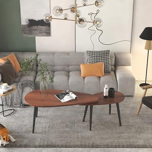 IMHKAM Set of 2 Nesting Tables Industrial Wooden Oval Coffee Tables for Living Room End Side Tables for Home,Lounge,Easy Assembly