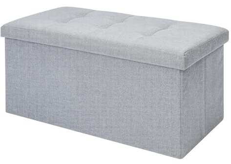 CROWNSHOP Ottoman Storage Bench Footrest Stool Seat Toy Chest Storage Box Folding with Lid Long Shoes Bench Footstool Suitable for Living Room Grey 76 * 38 * 38 CM