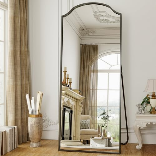 Koonmi Ganzkörperspiegel Bogen 165 x 60 cm Schwarz, Stabiler Rahmen | mit Ständer, zum Anlehnen oder Aufhängen, stabiler Rahmen, Sicherheitsglas für Schlafraum, Ankleide, Wohnzimmer und Flur