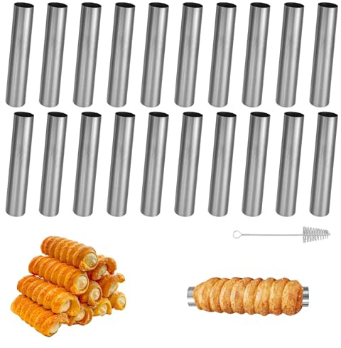 TTQiAnJ 20 Pezzi Cannoli Tubi in acciaio inox,12 cm x 2 cm stampo a spirale per crema di burro antiaderente con spazzola per Croissant,Panini Al Burro,Pane