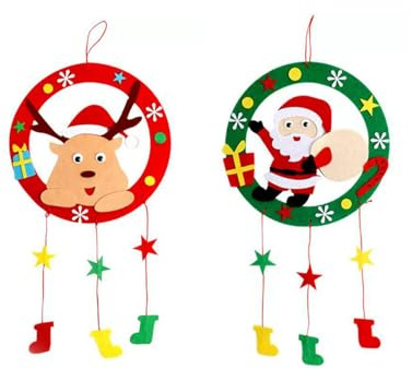 Riewy Lot de 2 décorations de Noël pour enfants - Couronne de Noël en feutre - Cadeau de Noël - Bricolage pour porte de chambre d'enfant - Décoration d'arbre de Noël - 20 x 50 cm