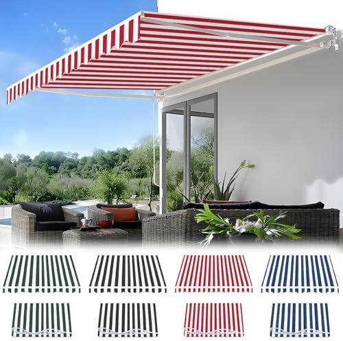 Outdoor Polyester Replacement Canopy for Manual Retractable Awnings Sunshade Tarpaulin for Balcony and Garden Market Umbrella Cover (Red 6x3.5m)