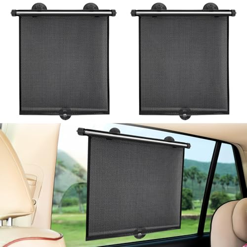 Lot de 2 pare-soleil enroulables pour voiture, protection solaire pour vitres latérales pour bébés et enfants, protection solaire rétractable pour fenêtres de voiture pour bébés, pare-soleil avec