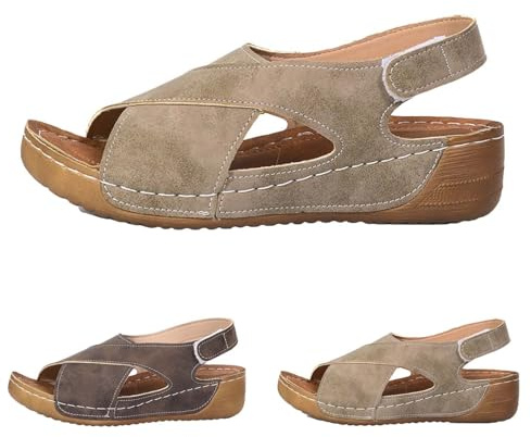 ZTBKW Damsandaler sommarplatå: Sport- och utomhussandaler för öppen tå sandaletter Slingback sportsandaler remmar pantoletter andas sommarskor PU-läder remsandaler, BRUN, 42