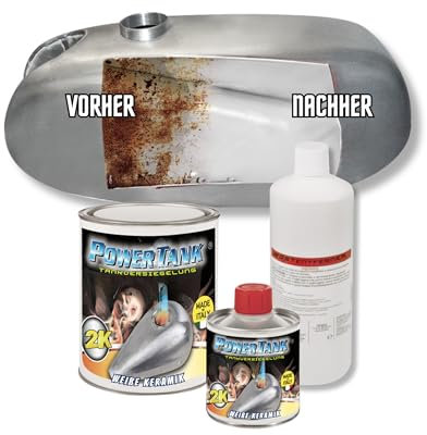Power Tank - Tankversiegelung Motorrad 2k Weiß Keramik 700 g Set Tankentroster Innen Versiegelung Tanksanierung Rost Tank Entrosten Und Versiegeln Tankinnenlack Tankbeschichtung Rostlöser Auto Moped