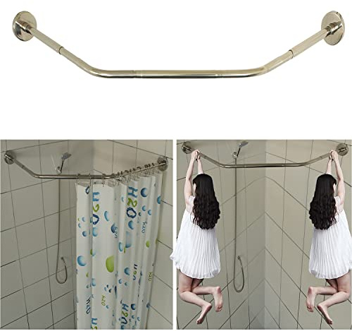 Sikaiqi Dehnbare 304 Edelstahl Diamant Form Badezimmer Badewanne Ecke Duschvorhangstange (Diamantform, beidseitig: 43-65 cm, Mitte: 51cm-66 cm)