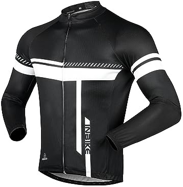 INBIKE Radtrikot Fahrradtrikot Herren Langarm Männer Winter Sommer Lang Trikot Shirt Fahrrad MTB Rennrad Kleidung Fahrradbekleidung Atmungsaktiv Schwarz Weiß S