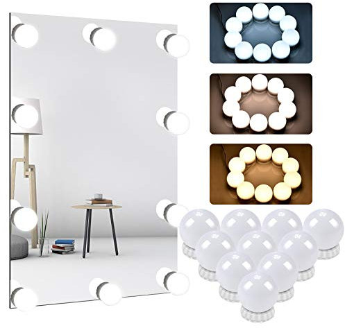 Unisun LED Vanity Mirror Lights Kit with USB Power Cord, Stick-on Makeup Mirror Light, with 10 Dimmable Bulbs for Dressing Table 3 Color 10 Levels Brightness (Mirror Not Include)