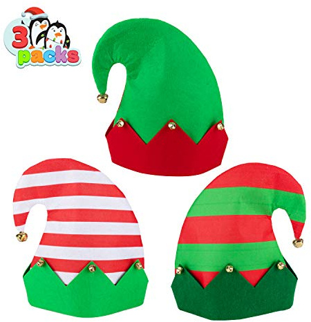 JOYIN 3 PCS Unisex Christmas Elf Hats for Christmas, Xmas Hats for Kids Adults, Funny for Xmas Party Gifts