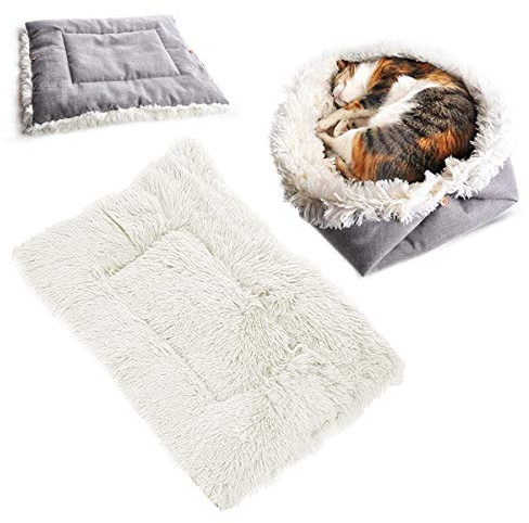 Ledeak Cuccia Gatti e Letto Cani Pieghevole Antiscivolo - Cuscino per Piccolo Gatto, Conigli, Cane - Interno Esterno Ultra-Morbido Pet Plush (Bianco)