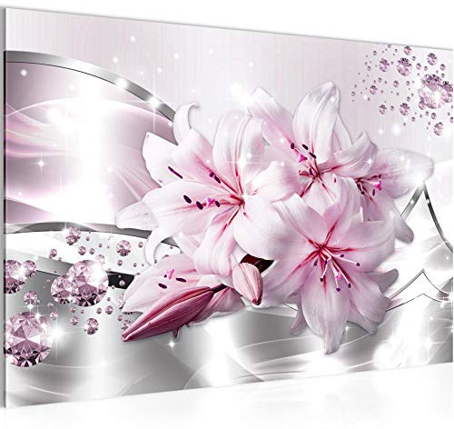 Runa Art Bild Blumen Lilien Modern Wandbilder Wohnzimmer 1 Teilig - Made In Germany - Abstrakt Grau Rosa Flur 021815c