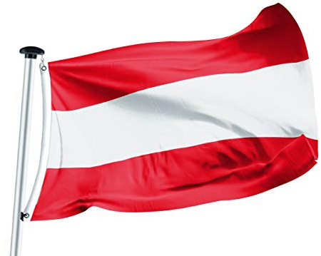 FLAGLY Premium Österreich Flagge 100x150 cm mit Ösen - hochwertiges Schiffsflaggentuch, 160g/m² - sehr lange Haltbarkeit, robust & witterungsbeständig, Österreichflagge
