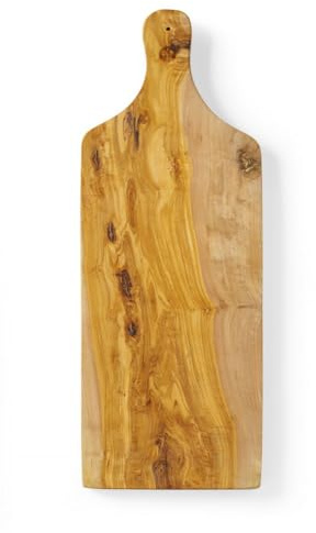 HENDI Tabla de Servir, de Madera de Olivo, con Mango y Orificio para Colgar, Tabla de Quesos, Tabla de Cortar, Tabla de Desayunos, Tabla de Cocina, Tabla de Tapas, Rectangular, aprox. 600x200x(H)18mm