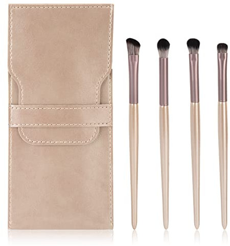 Juego de 4 Brochas de Maquillaje para Ojos Profesional de Pincel para Sombra de Ojos con Bolsa de PU Brochas para Ojos para Mezclar Sombras de Ojos, Delineador de Ojos