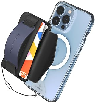 Sinjimoru Rutschfester Magnetischer Handy Kartenhalter mit Fingergriff, Kreditkartenetui kompatibel mit MagSafe Wallet Magnetic Card Holder Wallet für iPhone 16 15 14 13 12 Reihe. M-BGrip Marine Blau