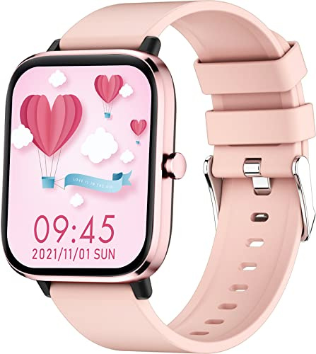 findtime Smartwatch zum Telefonieren 1,7 Zoll Fitness Armbanduhr mit personalisiertem Bildschirm Sportuhr Musiksteuerung Blutdruck Fitness Tracker Uhr Schrittzähler Pulsnesser Wettervorhersage Rosa