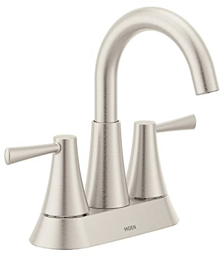 Moen Ronan Spot Resist Brushed Nickel Two-Handle 4 Centerset Modern Bathroom Faucet with Push-Down Drain, 84022SRN