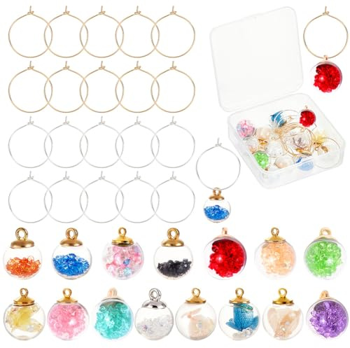 SUNNYCLUE 1 boîte 15 pièces Breloques pour Verre à Vin Boissons Étiquettes D'Identification Strass Boisson Étiquette Identificateur Personnalisé Boule de Verre Charme Fleur Séchée pour Mariage Vacance