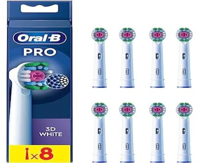 Oral-B Pro 3D White Electric Toothbrush Head, Oral B Electric Toothbrush Heads, X-Shaped Bristles and Unique Polishing Cup for Teeth Whitening, Pack of 8 Replacement Toothbrush Heads