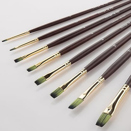 Falling in Art 9 PCS Flat Brushes Set, Professional Nylon Paint Brushes, Long Handle Artist Brush for Watercolor, Acrylic, and Oil Painting