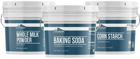 Earthborn Elements Baking Soda, Corn Starch, and Whole Milk Powder Bundle, 1 Gallon Each, Bulk Sizes, Cleaning & Cooking