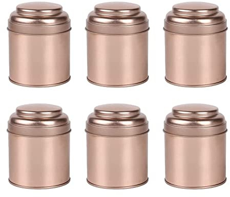 Folceretsc 6 Stück Mini-Teedosen mit Luftdichten Doppeldeckeln, Mini-Blechdosen und Kleine Runde Küchenkanister für Tee (Roségold)