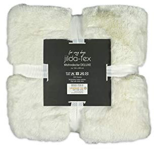 jilda-tex Wohn- Kuscheldecke Felloptik Rabbit Deluxe 750 GSM 150x200 220x240 cm Kunst-Felldecke (Weiß 220x240)