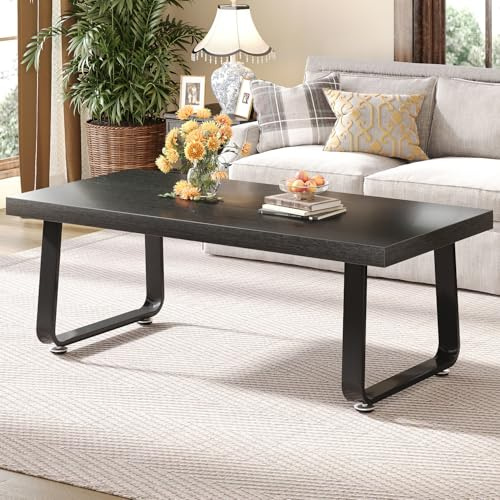 HSH Schwarz 120 cm Couchtisch Holz Metall Modern Design | Moderne Holz Oberfläche Als Wohnzimmertisch mit Sofatisch praktische Ebene für Bücher und Getränke